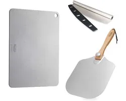 Ensemble de pierre à pizza en acier PRO - Pelle à pizza incluse - Pierre à pizza - Pain de cuisson - Acier de cuisine par Qwality