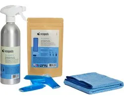 Ecopods Kit de démarrage complet pour nettoyant tout usage durable - Bouteille en aluminium avec dosette - 4 Recharges - Chiffon en microfibre