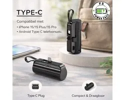 Universeel Draagbare Mini Power Bank FS Power Pack Mini Power Bank 5000mAh – Sleutelhanger Powerbank – Ultra Compact – Snelladen 2.1A – Type-C In/Output – Pocket Noodoplader voor Smartphone – Reizen & Onderweg-iPhone/Samsung Cadeau Nieuwjaar