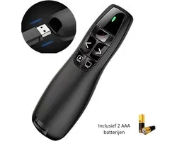 CP Essentials Draadloze Presenter - Presentatie Klikker - Wireless Presenter - Powerpoint Afstandsbediening - Laser Pointer - Inclusief USB Adapter - Draadloos - Inclusief AAA Batterijen - Zwart