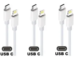 Lot de 3 câbles OneOne USB C vers Lightning. Câble de charge blanc de 1,5 m. Câble de chargement compatible avec Apple iPad Mini, iPad Mini 2, iPad Mini 3, iPad Mini 4, iPad Mini 5, iPad Air, iPad Air 2, iPad Air 3