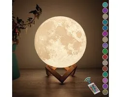 FOOCCA® Lampe Lune 3D Lampe de Table 15 cm - 18 cm, 20 cm, 24 cm Via Menu - Lampe de Lune - Batterie 15 à 89 heures - 16 Couleurs LED Dimmables et Télécommande - Ultra Réaliste
