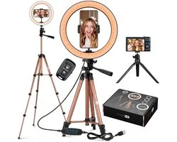 Studio ME® Ring lamp avec trépied (réglable) avec support de téléphone - 26 cm / 10 pouces - USB - TikTok - Ringlight - flash - Ring lamp - Vlog - Lampe de maquillage - Lampe de studio