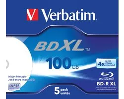 Verbatim BD-R XL 100 Go 4x Wide Inkjet Printable 5 Pack Jewel Case