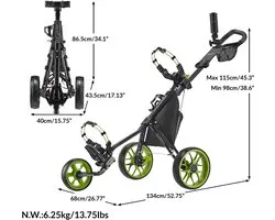 CaddyTek CaddyLite 11.5 Version 3 Golf Push Cart, Superlite Deluxe met 3 wielen, lichtgewicht, eenvoudig op te vouwen - ShopVlot