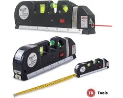 T.R. Tools - Levelpro3 Laserwaterpas - Incl. Rolmaat 2,50 meter - Incl. Batterijen - 3 Verschillende lasers - Kruislijnlaser - Horizontale en Verticale Laser - Klussen - Waterpassen