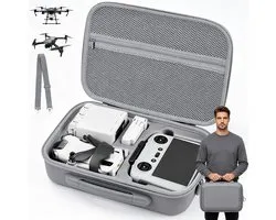 Koffer Geschikt Voor DJI Mini 3/Pro/4 Pro - Drone Opbergtas - Draagbare Tas Voor Dji - Reistas - Krasbestendig & Slijtvast Kunstleer - met Rits & Handvat & Schouderriem - Beschermende Carrying Case - Voor Drone & Accessoires - Grijs
