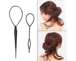 Scoby - 2 x Set de Coiffure - Accessoires Cheveux - Outils pour cheveux - Boucles pour cheveux - Accessoire de coiffure - Boucles pour Cheveux - Fabrication de Staart - Set d'outils Loop de cheveux - Zwart - 2 ensembles