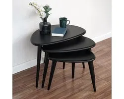 Set de 3 tables basses gigognes noir mat - Design gigogne de style Ercol - Polyvalentes, peu encombrantes et durables