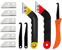 Voegenborstel-brosse à joints salle de bain-spatule à mastic-ensemble de 11 pièces pour enlever les joints de carrelage - racloir à joints - scie à joints de carrelage angulaire avec crochet - - Pour rénovation domiciliaire - Jaune & Rouge