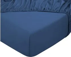 Drap-housse DoubleDry 100% Coton Naturel - Deux personnes 180x200 cm - Doux & Respirant - Élastique Tout Autour - Bleu Yale