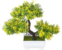 Verve Jelly Artificial Bonsai Tree Faux Potted Plants Artificial Plants Indoor Potted Artificial Flower Plants Bonsai Tree for Indoor/Outdoor Home Office Desk Decor,Yellow,18x25cm