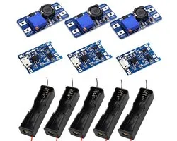 EXCITAT 3 in 1 Boost Board Kit - Boostmodule - Verstelbare Boost Converter - 2V-24V naar 5V-28V - TP4056 18650 Laadmodule - 18650 Batterijhouder - 11 stuks