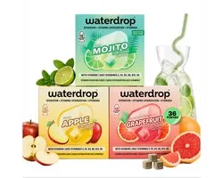 waterdrop® Mocktail Set – Water Smaakmaker – 36 Drinkblokjes – Suikervrij Drankje met Mojito, Appel & Grapefruit – Laag Calorie, met Vitaminen – Verfrissend Zomer Drankje