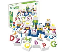 BiOBUDDi Ensemble de lettres avec plaque de base - Alphabet - Jouets de construction - Plastique organique - Compatible avec Lego Duplo - Neutre en CO2 + 100 % recyclable
