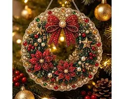 Ryoudavell - Kerst Parel Diamond Painting - DIY Kerst Decoratie - Creatieve Knutselset voor Volwassenen & Kinderen - Muurdecoratie - Kerstkrans