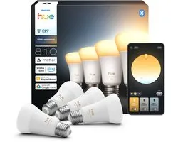 Philips Hue LED lamp - lichtsterkte 800 Lumen - E27 fitting - bevat 4 lampen - aanpasbaar wit en gekleurd licht - standaard lampvorm - slimme verlichting