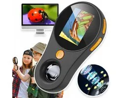 Loupe avec éclairage - Microscope numérique USB portable - Macro-caméra - Écran couleur IPS de 2,0 pouces - Focale fixe - 200 pixels - Grossissement 500x - Compatible avec Windows et Mac OS