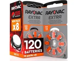 120 Batterijen voor gehoorapparaten Rayovac 13, 20 Plaquettes