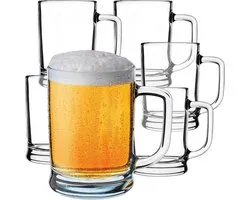 Set de 6 Groot Bierglas avec Hendel 0,5 Litre Verre à Boire Robuste Dikwandig Design Classique