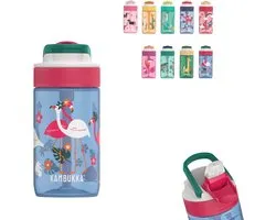 Kambukka Lagoon waterfles 400ml -Blue Flamingo met geïntegreerd rietje - drinkfles voor kinderen