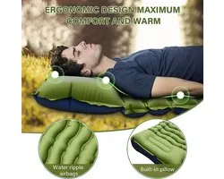 Opblaasbare Slaapmat 10 cm Dik – Draagbare Campingmat met Ingebouwd Kussen en Voetpomp – Lichtgewicht Luchtmatras voor Outdoor, Trekking, Backpacken en Reizen