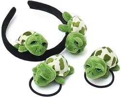 Shining 4PSC 3D Schildpad Hoofdband Haarband en Broche Set Pluizige Dieren Hoofddeksels voor Vrouwen Meisjes Make-up Spa Douche, Groen