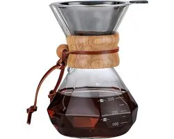 Pour Over Koffiepot met Permanent RVS koffiefilter - Slow Coffee Maker Kit - Glazen Cafetière - Koffekan Drip Gieter - Dripper Koffiemaker - Handmatig Filterkoffie koffiezetapparaat met Herbruikbaar Koffie Filter - Koffiefilterhouder set - 500 ML