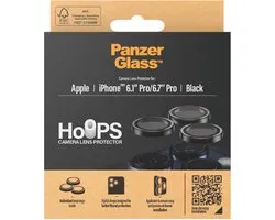 PanzerGlass Screenprotector geschikt voor Apple iPhone 15 Pro Glazen | PanzerGlass Hoops Camera Lens Protector - Case Friendly - Zwart