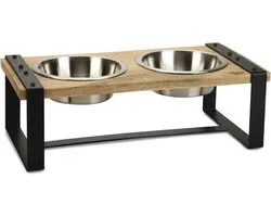 Designed by Lotte Karinto Voerbak Hond - Dinerset - Eetbak/Drinkbak Hond - Hout/metaal - 2x1300ml - Size L