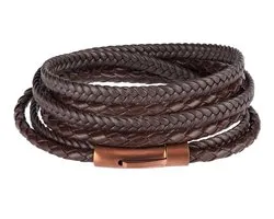 Leren armband extra groot - bruin Galeara Design CALA 25.5cm met clip sluiting wikkelarmband dames heren jongen meisje