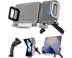 Sander Shop Support de téléphone de voiture pour Samsung Galaxy Z Fold 7/6/5/4, rotatif à 90° avec chargement sans fil, support de voiture 2-en-1 pour ventilation et tableau de bord pour smartphones iPhone Qi