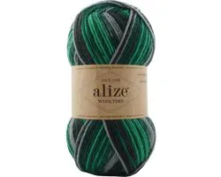Laine pour chaussettes Alize Wooltime - Easy & Comfy - Superwash - Vert/Vert clair/ Grijs