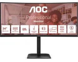 Moniteur informatique AOC E4 CU34E4CV 86,4 cm (34") 3440 x 1440 Pixels UltraWide Quad HD LCD Zwart