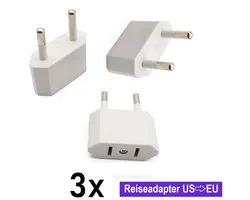 Reisadapter USA / VS naar EU – Set van 3 – Stekkeradapter voor Amerikaanse apparaten in Europa (Wit)