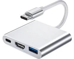 USB C naar HDMI-adapter, 3-in-1 USB C HDMI multiport adapter, 4K30Hz HDMI USB 3.0-poort, Thunderbolt 3/4 compatibel, 100W HDMI naar USB C oplader voor MacBook Pro iPad Pro Air Galaxy S20 Dell XPS 13