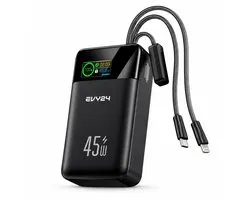 Evy24 Powerbank 30000 mAh - 45W USB-C PD Snellader - Powerbank voor Laptop, iPad & Telefoon - Ingebouwde USB-C & Lightning Kabels - Compact & Licht - LED Display