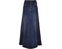 ebossy Dames Mid Rise Distressed Maxi Denim Rok Ruffle Swing Mermaid Lange Jean Rok