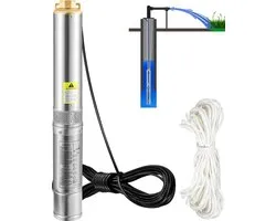 Pompe de puits profond VEVOR 3" 750W, débit 100L/min, pompe submersible, hauteur de refoulement max. 66m, pompe de canalisation 230V 50Hz, pompe à sable IP68, pompe à eau, 16 niveaux de turbine, idéale pour l'irrigation ou Approvisionnement en eau.