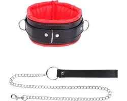 Fixxx - Gevoerde Collar met Leiband - Zwart/Rood