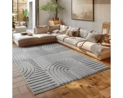 HomebyHome Modern Living Room Rug Scandinavian Boho Rug Grey High-low Effect Easy Care Decorative Rug 200x290