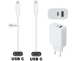 OneOne 25W super snellader met 2 poorten. Oplader met sterke 2,0m USB C naar C kabel. PD lader adapter past op Universeel Sigma, TwoNavHammerhead, Doro, Evolveo, Denver, Fysic, Bryton, iGPSPORT, iFi Audio, iBasso