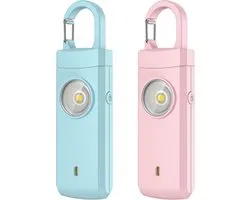 Persoonlijke Alarm - 2 Stuks - Krachtig 130 Db Geluid En Felle Flits - Persoonlijke Veiligheidsalarm - Zelfverdediging Sleutelhanger - Oplaadbare Persoonlijke Alarm - Sirenealarm voor Vrouwen, Student, Nachtwerkers, Ouderen - USB Opladen - Blauw&Roze