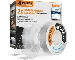 Tape double face BAURIX® Nano [2 x 2 m] | ruban adhésif double face extra fort | Ruban adhésif double face Ruban de montage en silicone transparent - Ruban adhésif double face - Rouleaux de Ruban adhésif adhésif