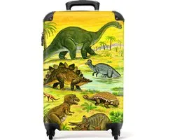 NoBoringSuitcases.com® - Kinderkoffer jongen dino - Kindertrolley jongens - Handbagage koffer lichtgewicht - Reiskoffer trolley kinderen - Rolkoffer met wieltjes - Kindervalies - Past binnen 55x40x20 en 55x35x25