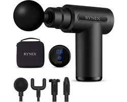 Massage Gun - Professioneel Mini Massage Apparaat - Massage Pistool - Inclusief 4 Opzetstukken & Opbergkoffer - Spiermassage - 6 Snelheden - Zwart - Rynex