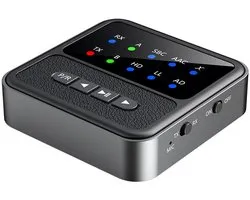 DrPhone PulseLink Bluetooth 5.4 Transmitter & Receiver – aptX Adaptive/HD/LL – Dual Connect – 24bit HiFi – 50u batterij – AUX & RCA - Zwart