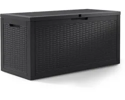 Tuinkist / Afsluitbaar Tuinbox / Balkonbox / Opbergbox Buiten / Tuinkussenbox / Opbergkist Tuin / Opbergbox met Deksel / 340 l / Zwart / 119 x 58,8 x 51,7 cm