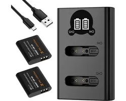 2 Pack Ricoh DB-110 Batterijen 1100mAh met Dubbele LCD Oplader, Geschikt voor GR III, Theta X, WG-6 en Olympus TG Serie, Ideaal voor Fotografie en Videografie