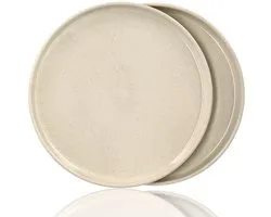Set de 2 Assiettes plates – Assiettes en céramique crème 26,3 cm – Services de table brillante à bord surélevé – Pour l'hôtellerie, la restauration et les fêtes
